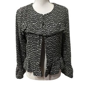 Skies‎ Are Blue Tweed Metallic Bell Sleeve Ruffle Open Front Jacket Size Small